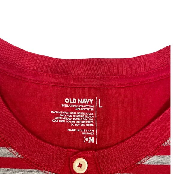 Old Navy Men's Red Stripe Henley Shirt Sz L Casual Weekend Basic Soft Knit Top - Picture 3 of 10